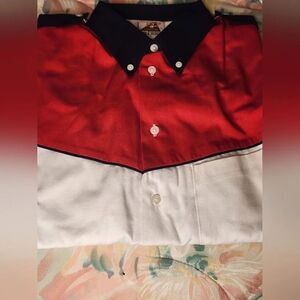NEW Speed Zone Race Gear L Straps ShrtSlv Button Front Red/Navy Pocket Men Shirt